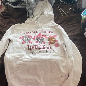 Simply Southern Cream Hoodie with Pink and Black Turtle Design